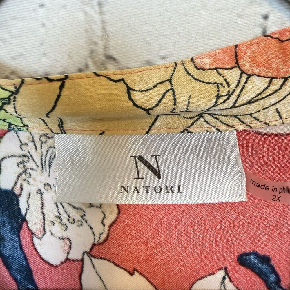 Natori Enchanted Lotus Satin Zip Caftan Women Plus 2X Boho Resort Art To Wear - Picture 4 of 16